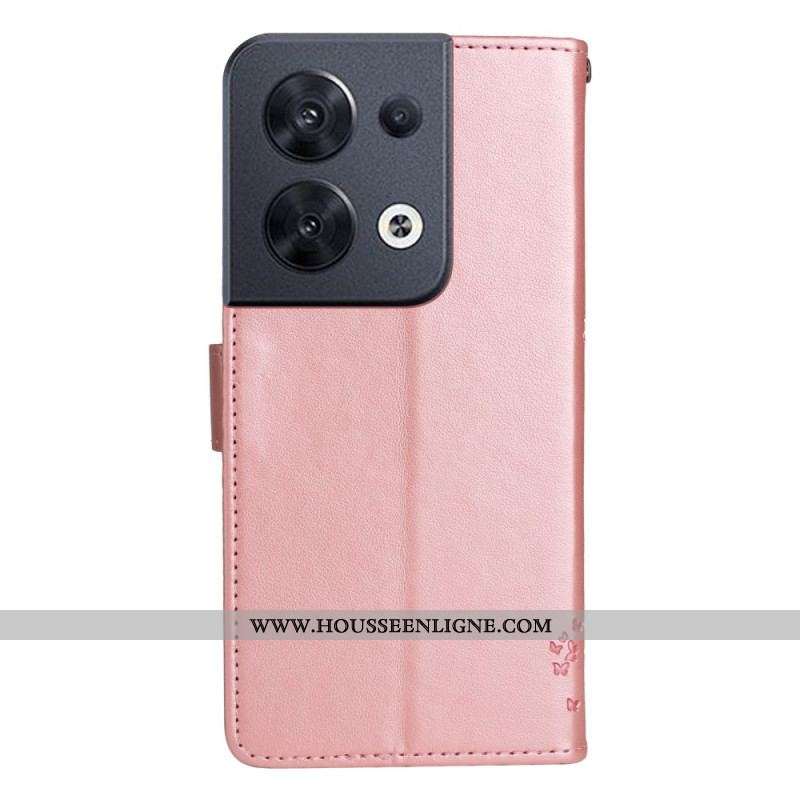 Housse Oppo Reno 8 Arbre et Chat à Lanière
