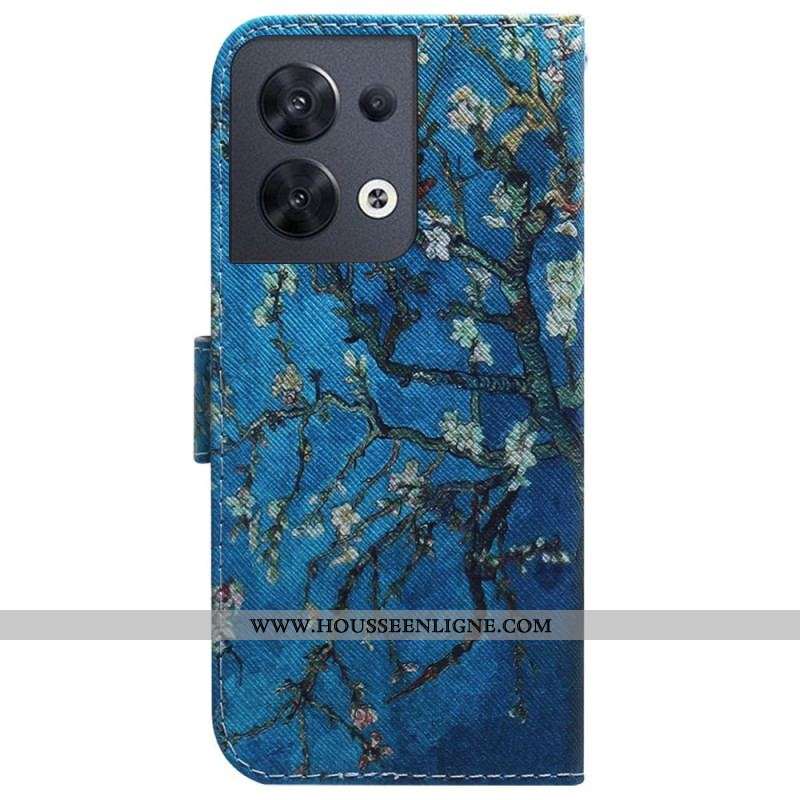 Housse Oppo Reno 8 Branches Fleuries à Lanière