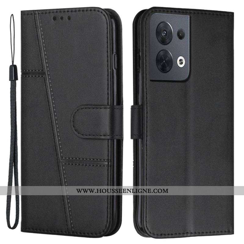 Housse Oppo Reno 8 Effet Cuir Géométrique à Lanière