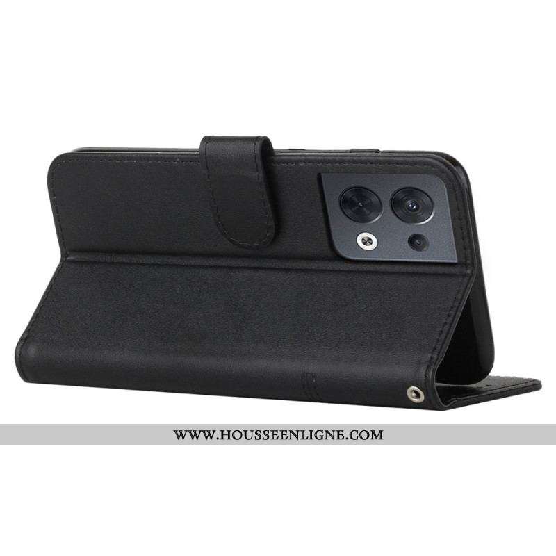 Housse Oppo Reno 8 Effet Cuir Géométrique à Lanière