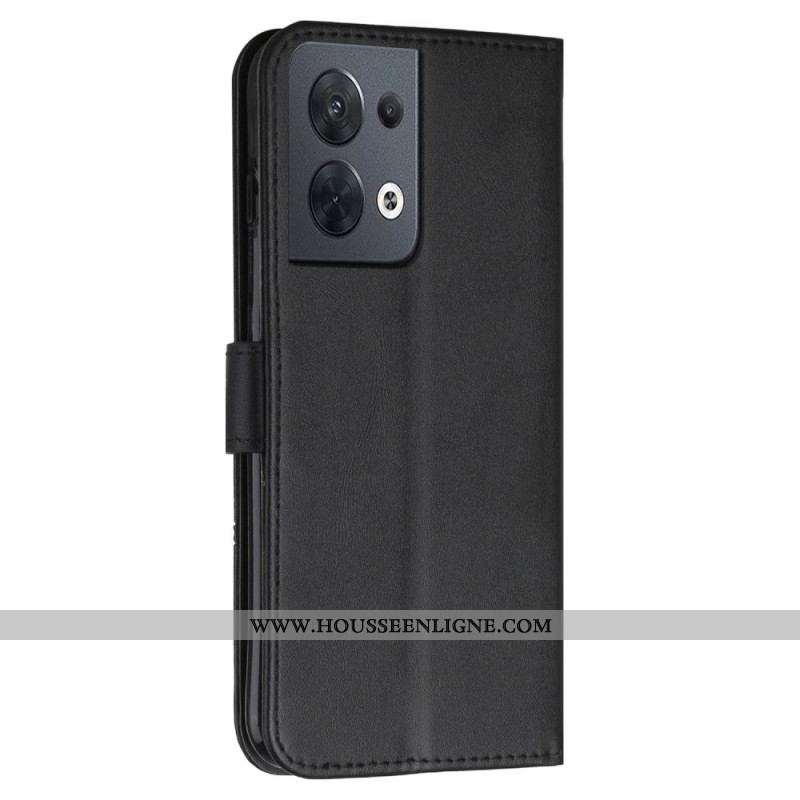 Housse Oppo Reno 8 Effet Cuir Géométrique à Lanière