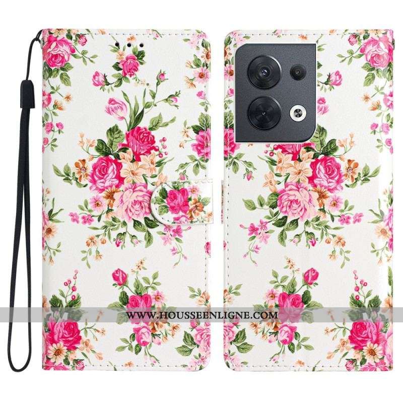 Housse Oppo Reno 8 Fleurs Liberty à Lanière