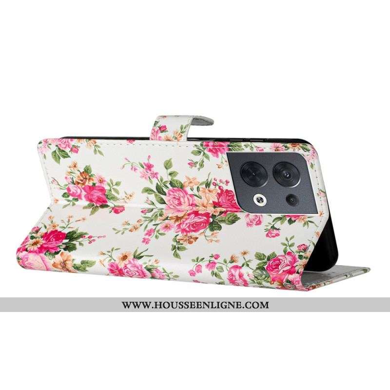 Housse Oppo Reno 8 Fleurs Liberty à Lanière