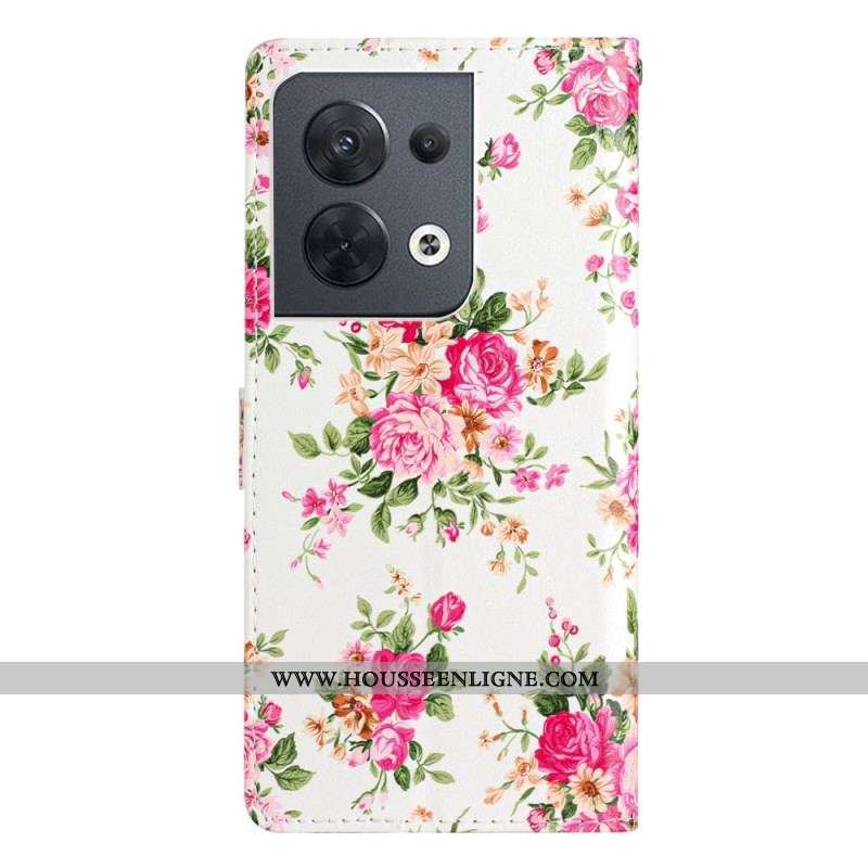 Housse Oppo Reno 8 Fleurs Liberty à Lanière
