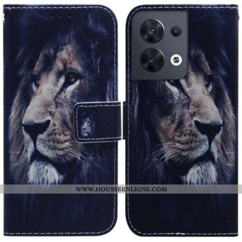 Housse Oppo Reno 8 Lion à Lanière