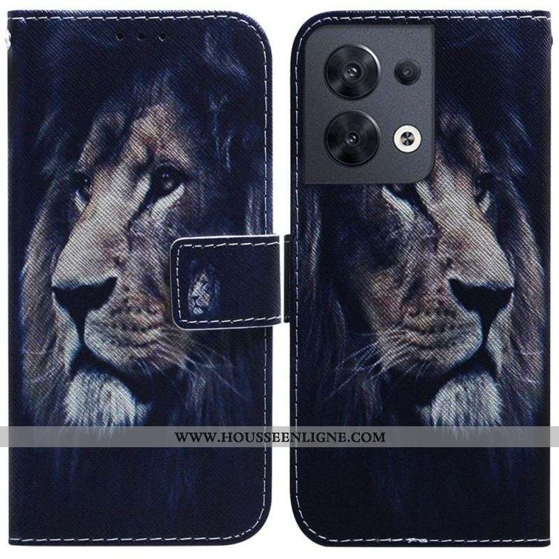 Housse Oppo Reno 8 Lion à Lanière