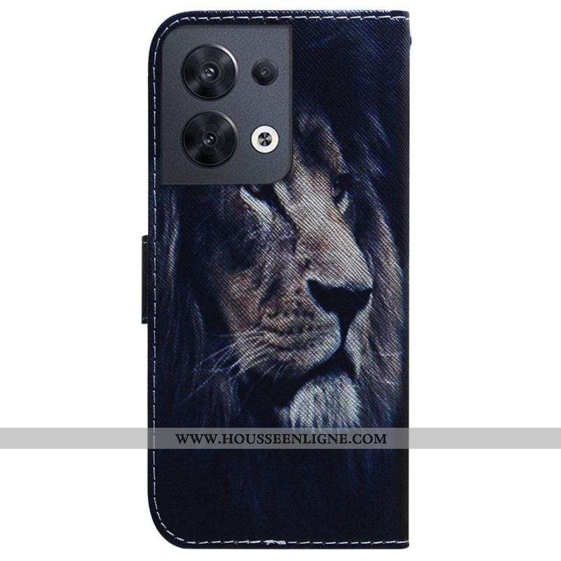 Housse Oppo Reno 8 Lion à Lanière