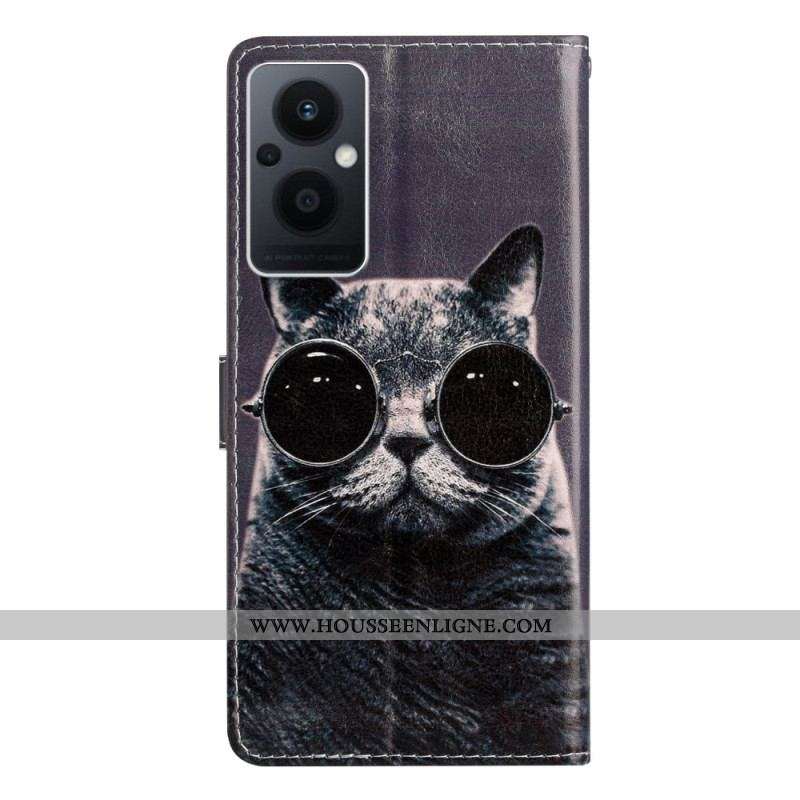 Housse Oppo Reno 8 Lite Chat Lunettes à Lanière
