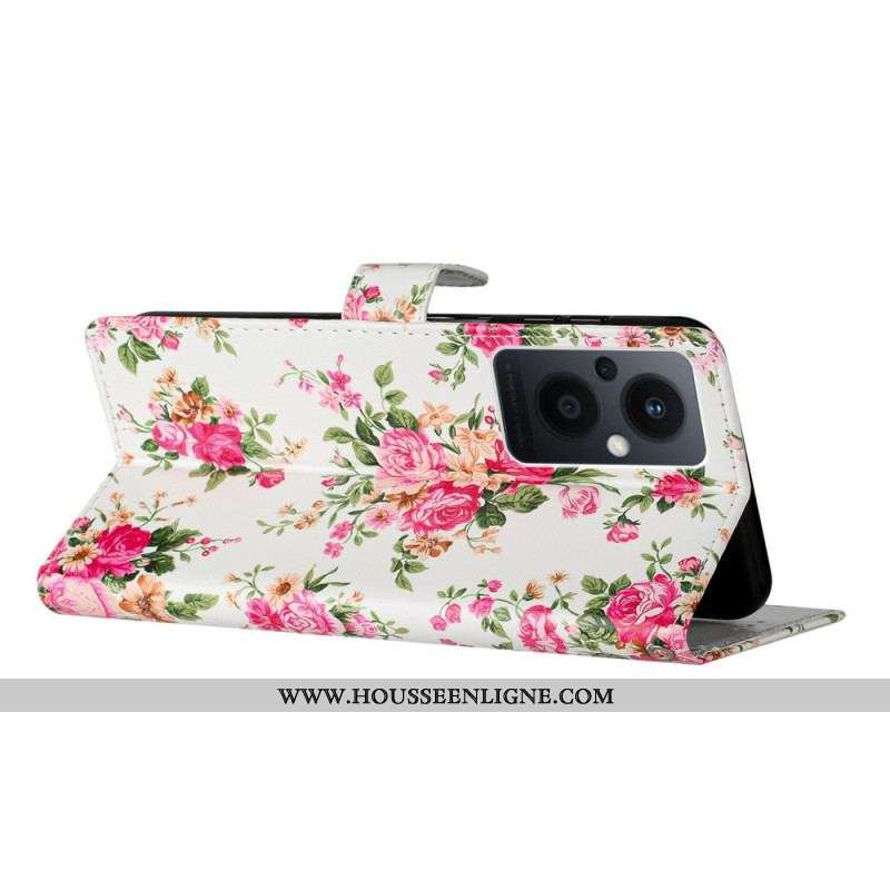 Housse Oppo Reno 8 Lite Fleurs Liberty à Lanière