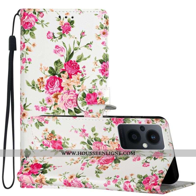 Housse Oppo Reno 8 Lite Fleurs Liberty à Lanière
