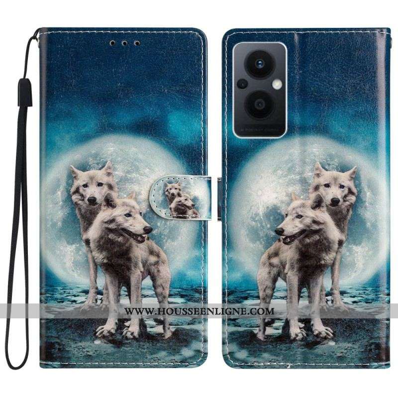 Housse Oppo Reno 8 Lite Loup à Lanière
