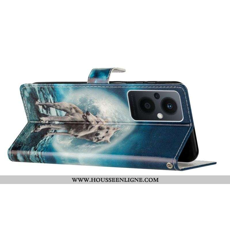 Housse Oppo Reno 8 Lite Loup à Lanière