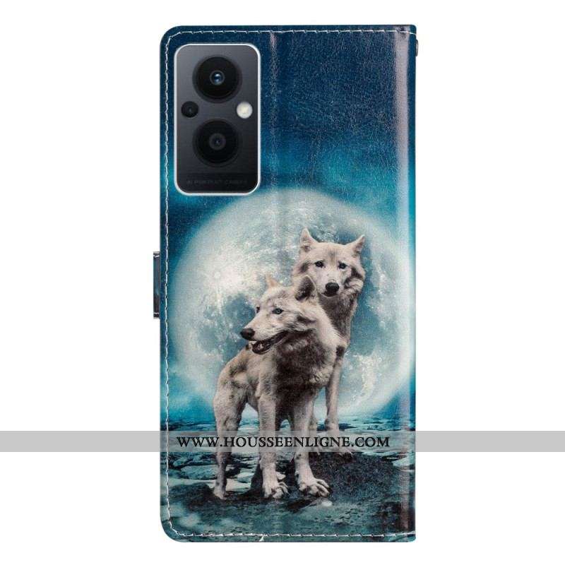 Housse Oppo Reno 8 Lite Loup à Lanière