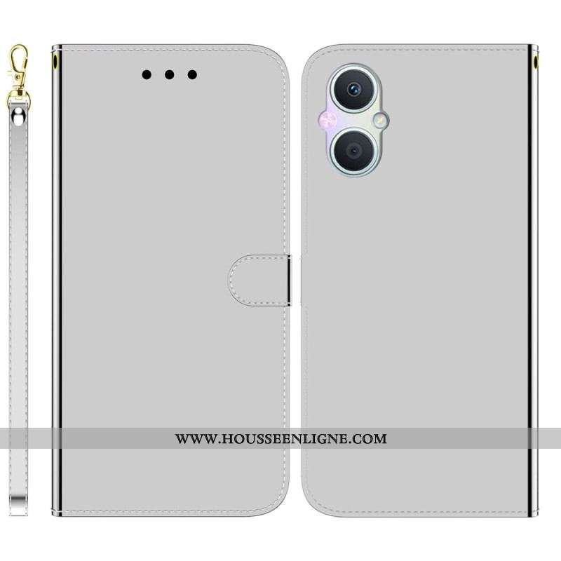 Housse Oppo Reno 8 Lite Simili Cuir Miroir avec Lanière