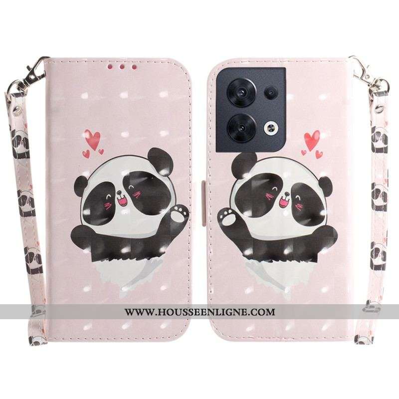 Housse Oppo Reno 8 Panda Love avec Lanière
