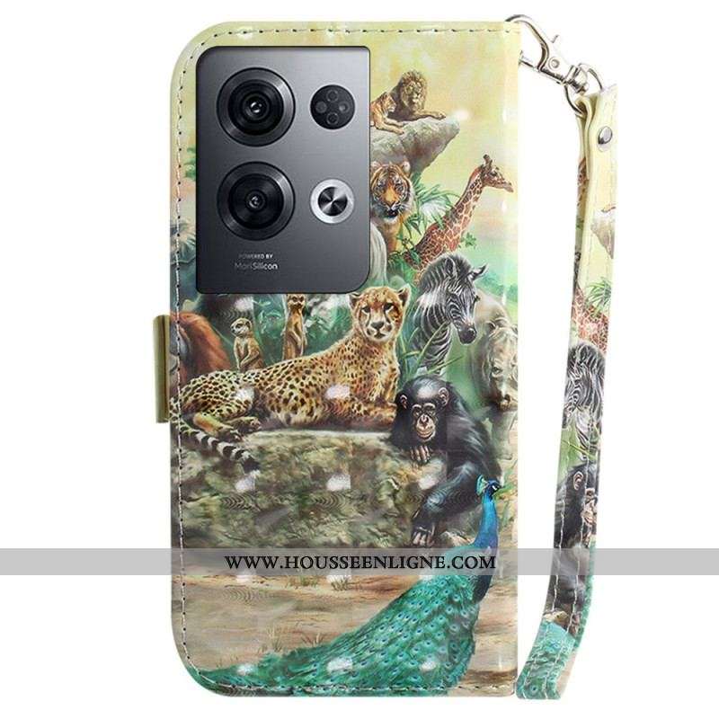 Housse Oppo Reno 8 Pro Animaux Safari avec Lanière