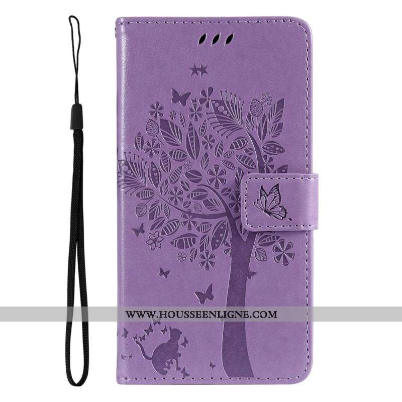 Housse Oppo Reno 8 Pro Arbre et Chat à Lanière