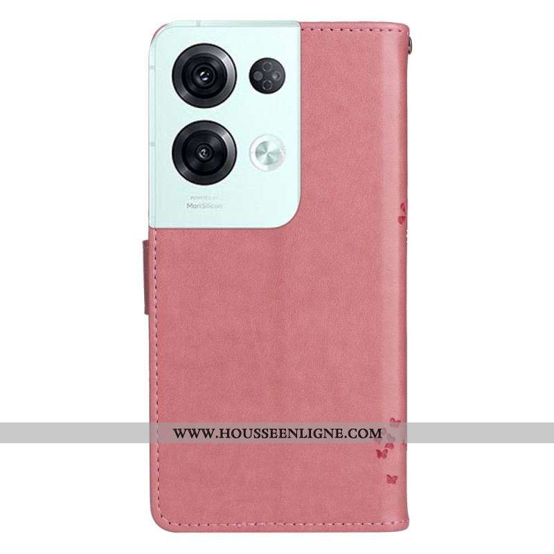 Housse Oppo Reno 8 Pro Arbre et Chat à Lanière