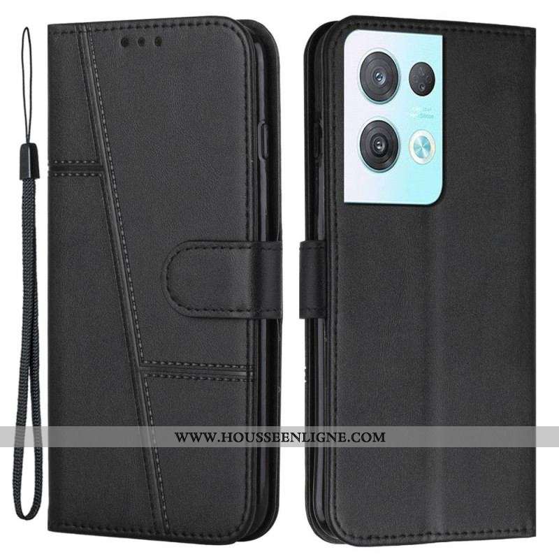 Housse Oppo Reno 8 Pro Effet Cuir Géométrique à Lanière