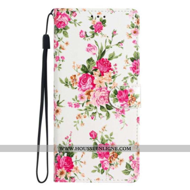Housse Oppo Reno 8 Pro Fleurs Liberty à Lanière