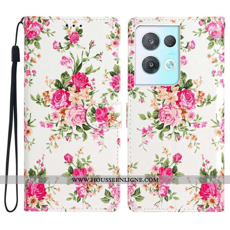 Housse Oppo Reno 8 Pro Fleurs Liberty à Lanière