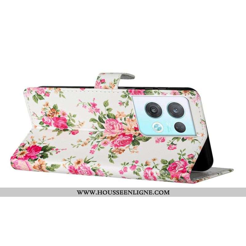 Housse Oppo Reno 8 Pro Fleurs Liberty à Lanière