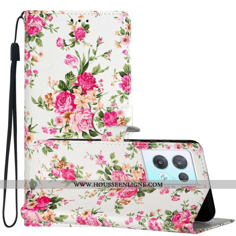 Housse Oppo Reno 8 Pro Fleurs Liberty à Lanière