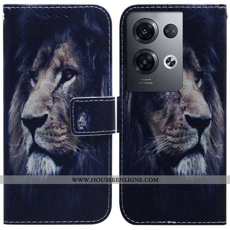 Housse Oppo Reno 8 Pro Lion à Lanière