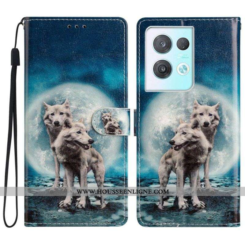 Housse Oppo Reno 8 Pro Loup à Lanière