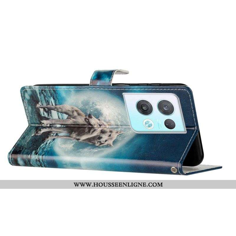 Housse Oppo Reno 8 Pro Loup à Lanière
