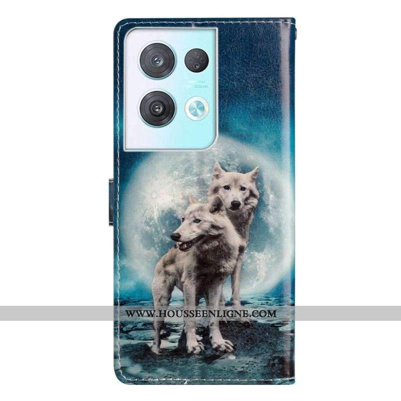 Housse Oppo Reno 8 Pro Loup à Lanière