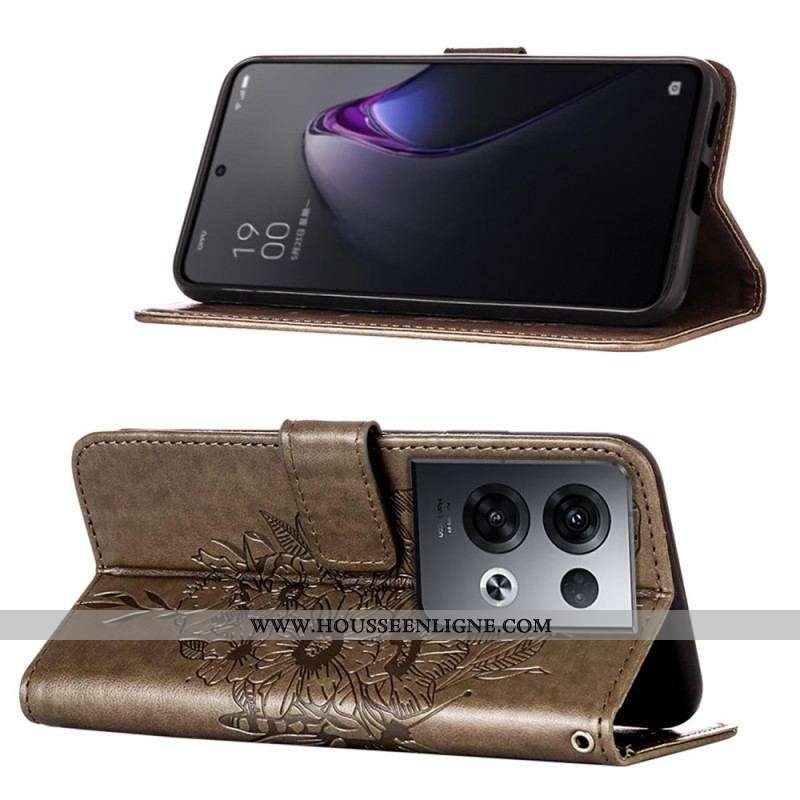 Housse Oppo Reno 8 Pro Papillon Baroque à Lanière