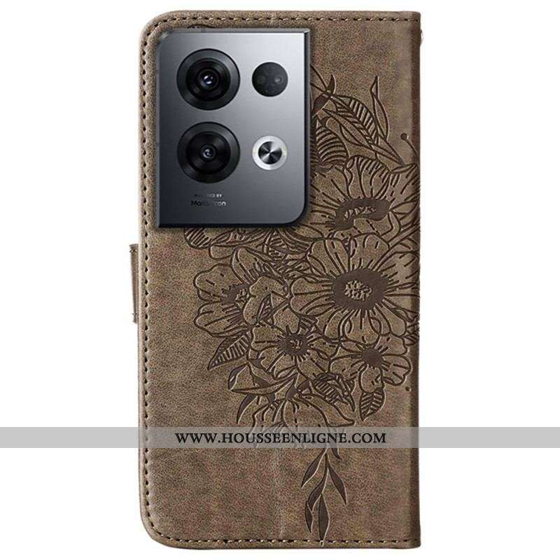 Housse Oppo Reno 8 Pro Papillon Baroque à Lanière