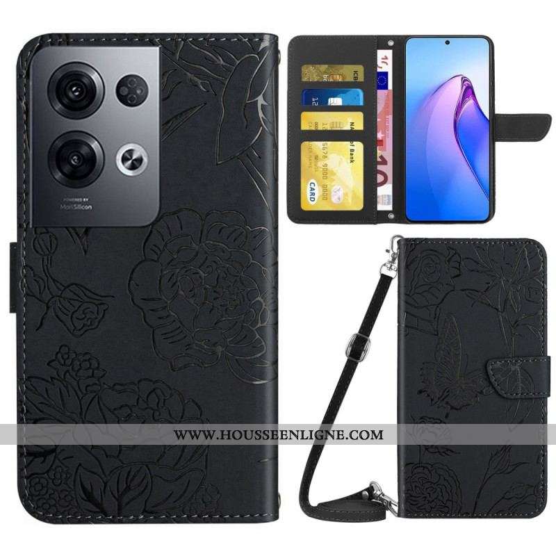Housse Oppo Reno 8 Pro Papillons et Bandoulière