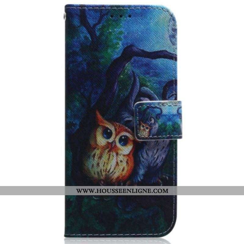 Housse Oppo Reno 8 Pro Peinture Hiboux à Lanière