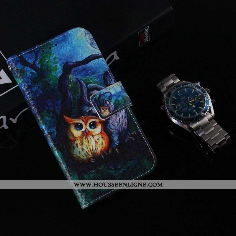 Housse Oppo Reno 8 Pro Peinture Hiboux à Lanière