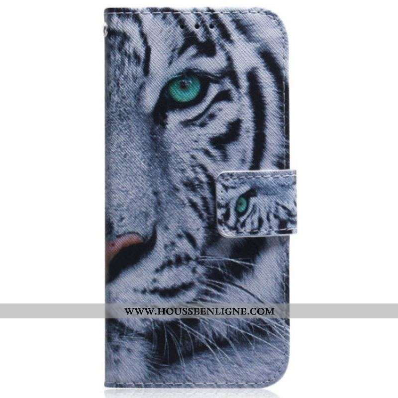 Housse Oppo Reno 8 Pro Tigre Blanc à Lanière