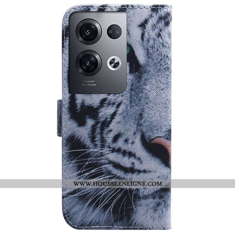 Housse Oppo Reno 8 Pro Tigre Blanc à Lanière