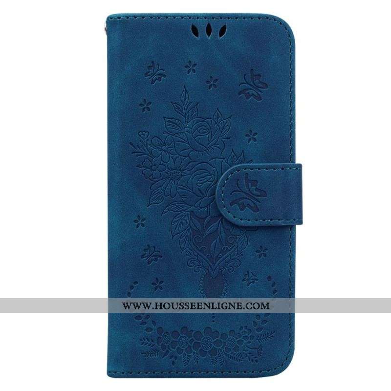 Housse Oppo Reno 8 Roses et Papillons à Lanière