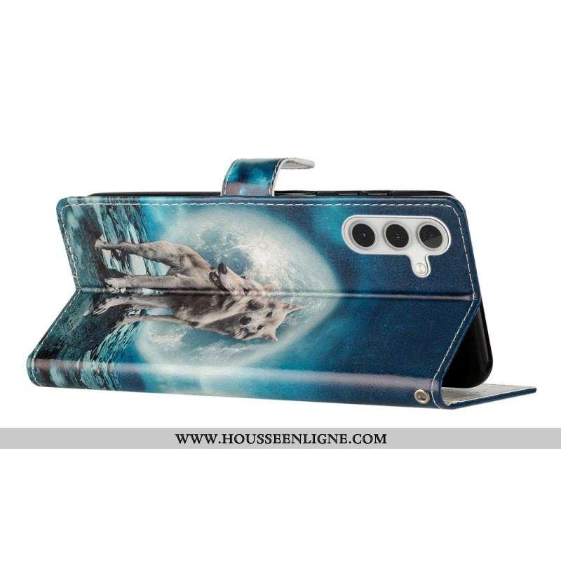 Housse Samsung Galaxy 54 5G Loup sous Lune avec Lanière