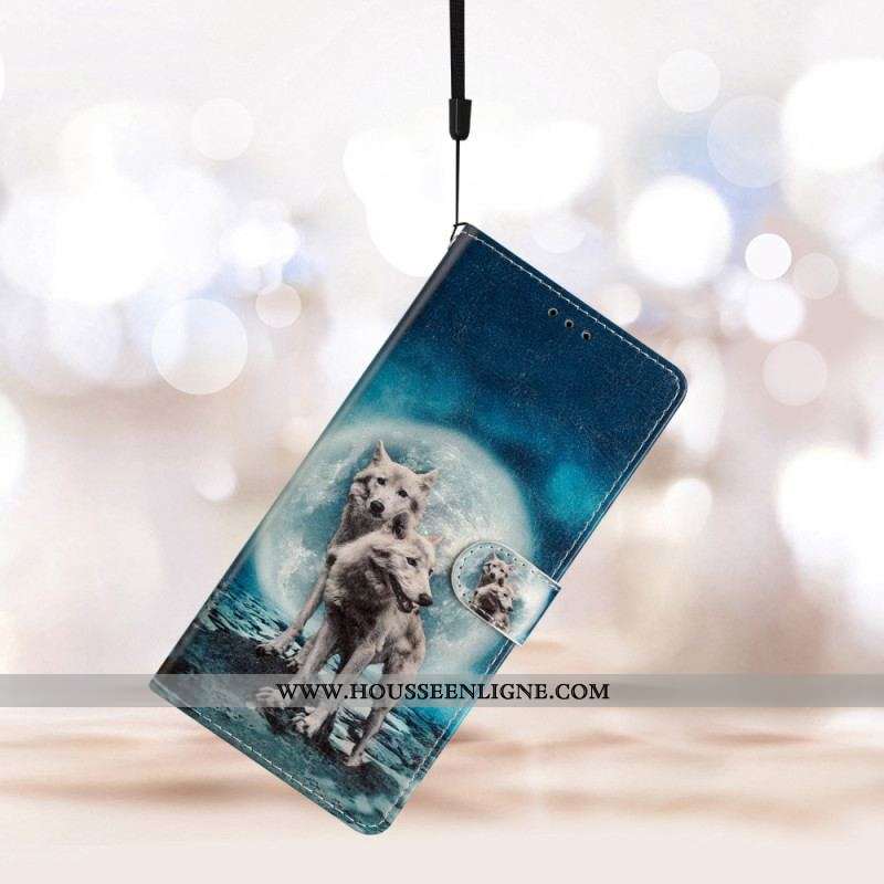 Housse Samsung Galaxy 54 5G Loup sous Lune avec Lanière