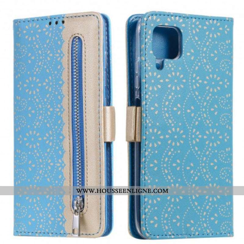 Housse Samsung Galaxy A12 / M12 Dentelle Porte-Monnaie à Lanière