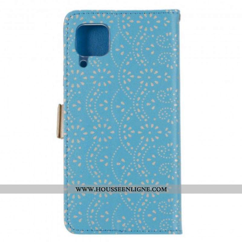 Housse Samsung Galaxy A12 / M12 Dentelle Porte-Monnaie à Lanière