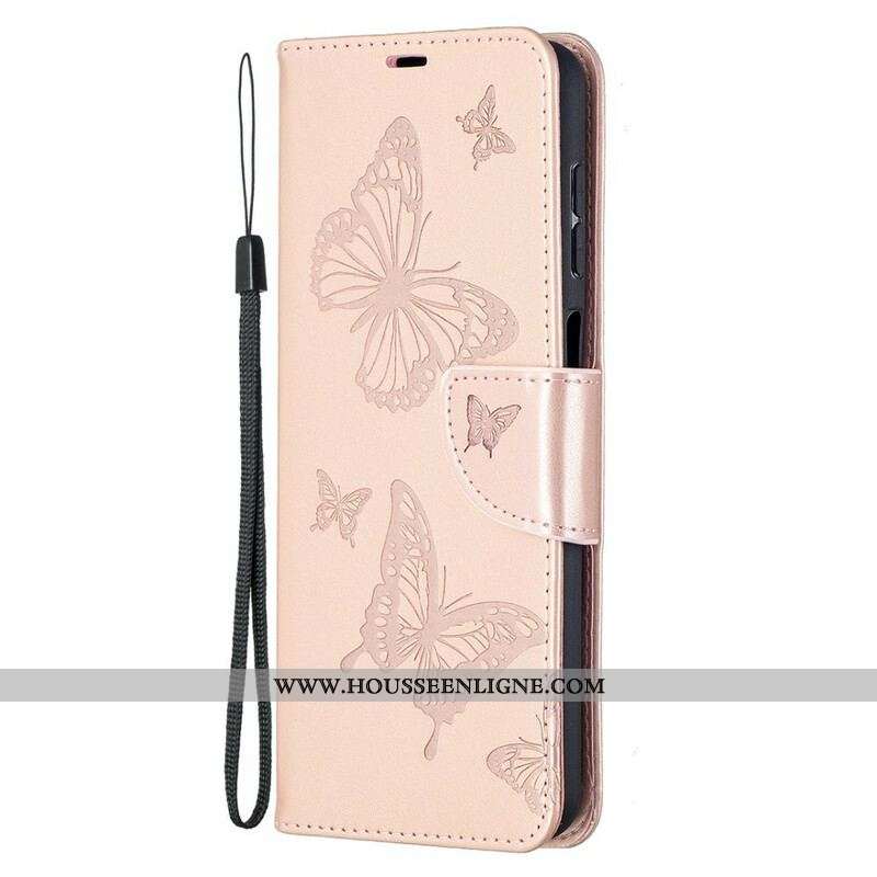 Housse Samsung Galaxy A12 / M12 Les Papillons en Vol avec Lanière