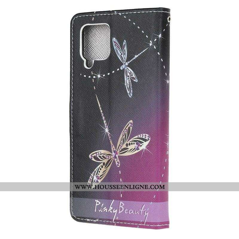 Housse Samsung Galaxy A12 / M12 Libellules à Lanière