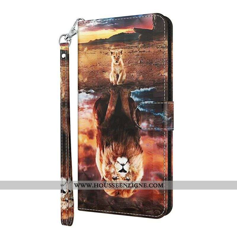 Housse Samsung Galaxy A12 / M12 Light Spot Lion avec Lanière