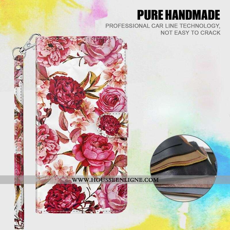 Housse Samsung Galaxy A12 / M12 Light Spot Roses avec Lanière