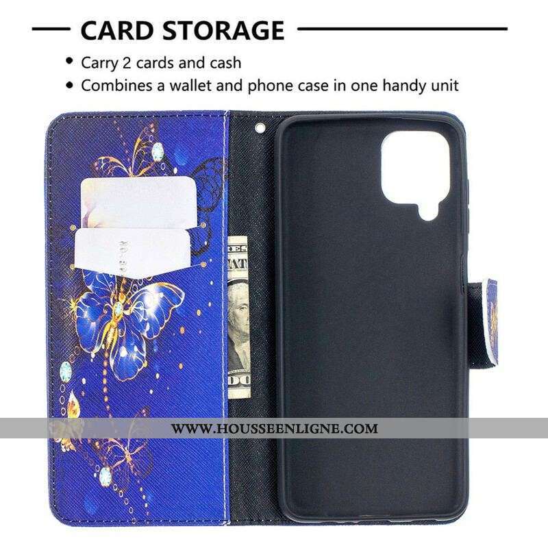 Housse Samsung Galaxy A12 / M12 Papillons Dorés