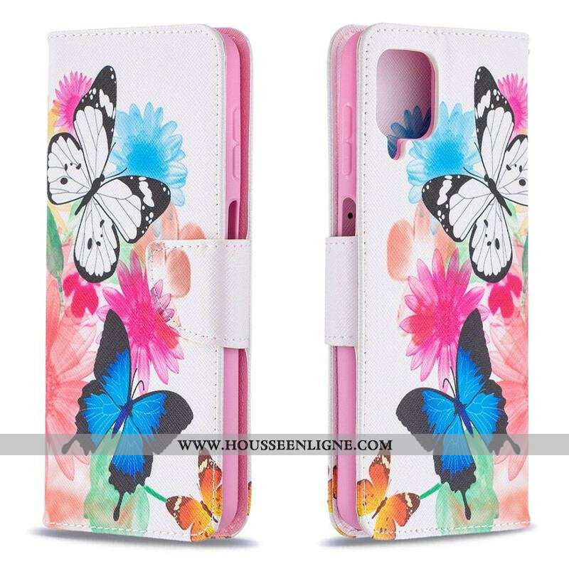 Housse Samsung Galaxy A12 / M12 Papillons et Fleurs Peints
