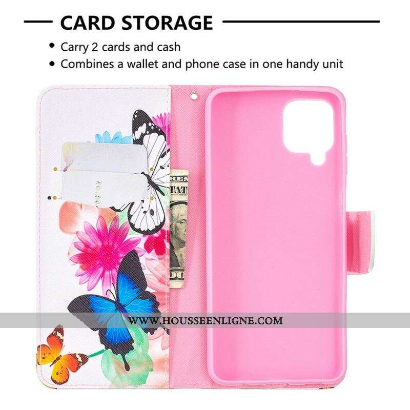 Housse Samsung Galaxy A12 / M12 Papillons et Fleurs Peints